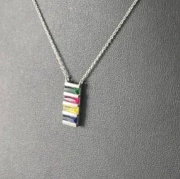 D STERLING SILVER 925 NECKLACE 18.25" MULTIPLE COLORED GEM STONES - Picture 2 of 8